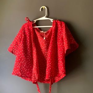 Cross body red and white Polkadot size small romwe